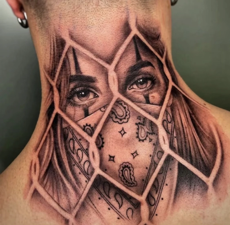 Hình xăm 3D ở cổ cho nam Hình xăm 3D ở cổ cho nam