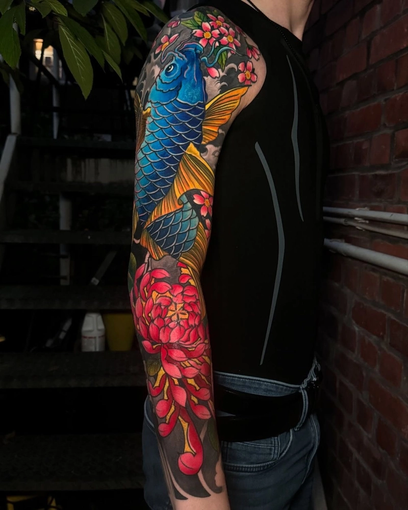 Hình xăm cá chép hóa rồng biểu tượng kiên trì