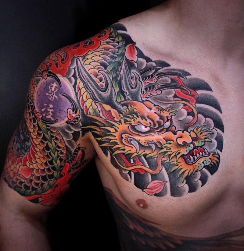 Hình xăm cá chép hóa rồng ở ngực