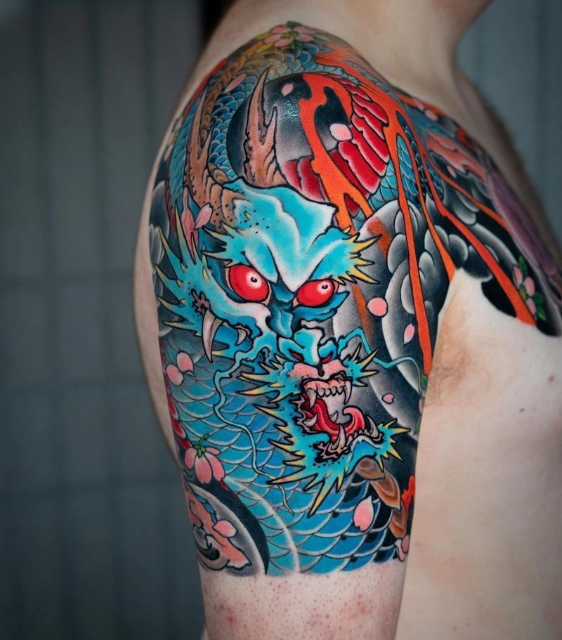 Hình xăm cá chép hóa rồng phong thủy chiêu tài