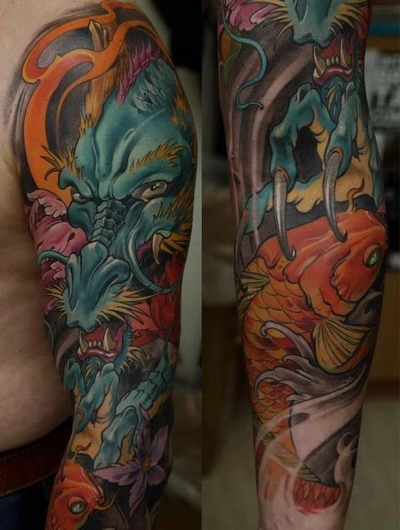 Hình xăm cá chép hóa rồng tượng trưng thành công