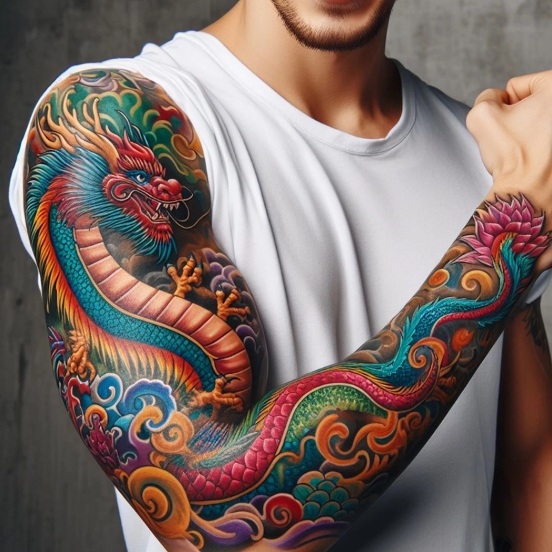 Hình xăm cá chép hóa rồng vượt vũ môn