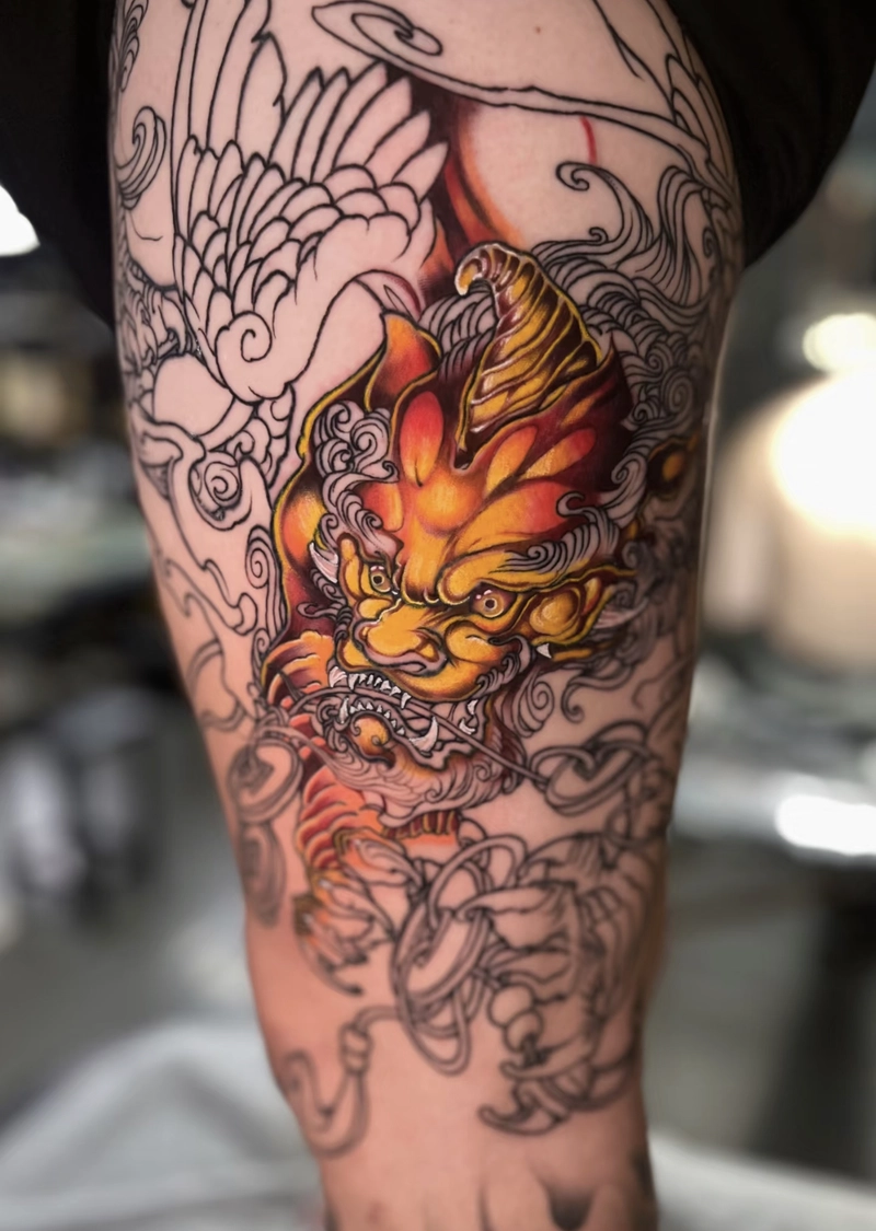 Hình xăm chiến binh ở chân cho nam