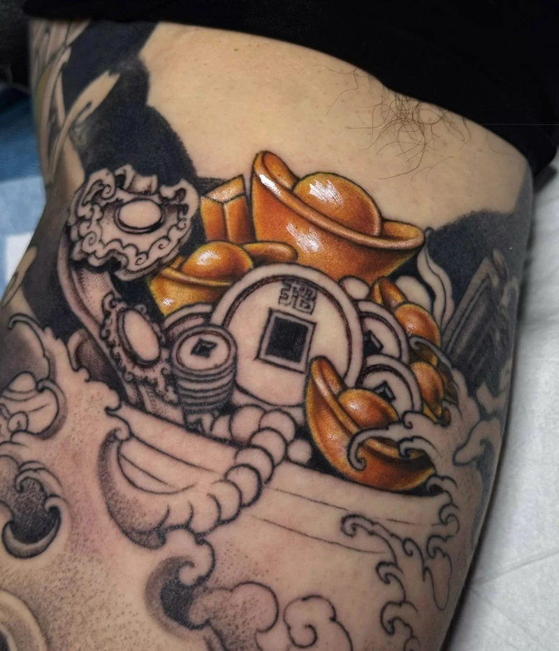 Hình xăm đồng tiền cổ bình an