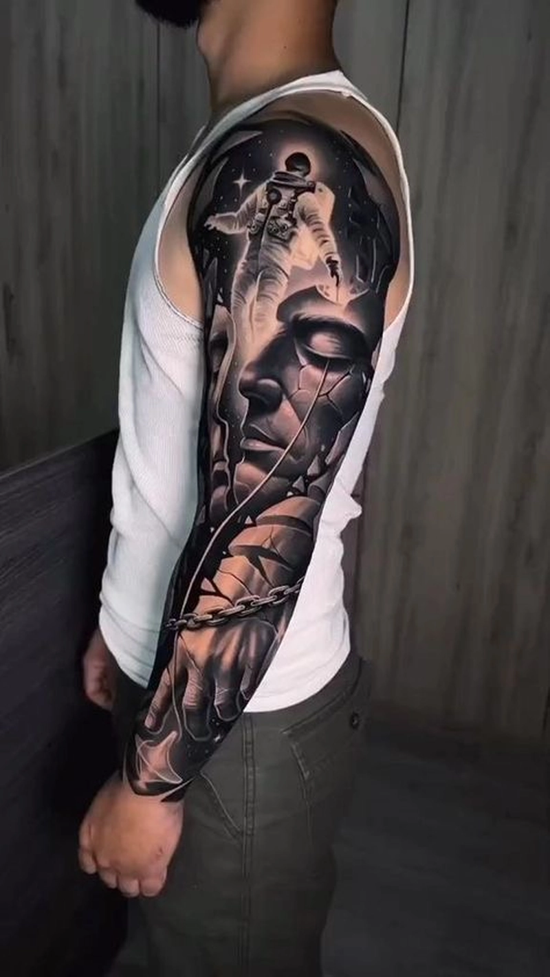 Hình xăm full tay đen trắng cho nam cực đẹp Hình xăm full tay đen trắng cho nam cực đẹp