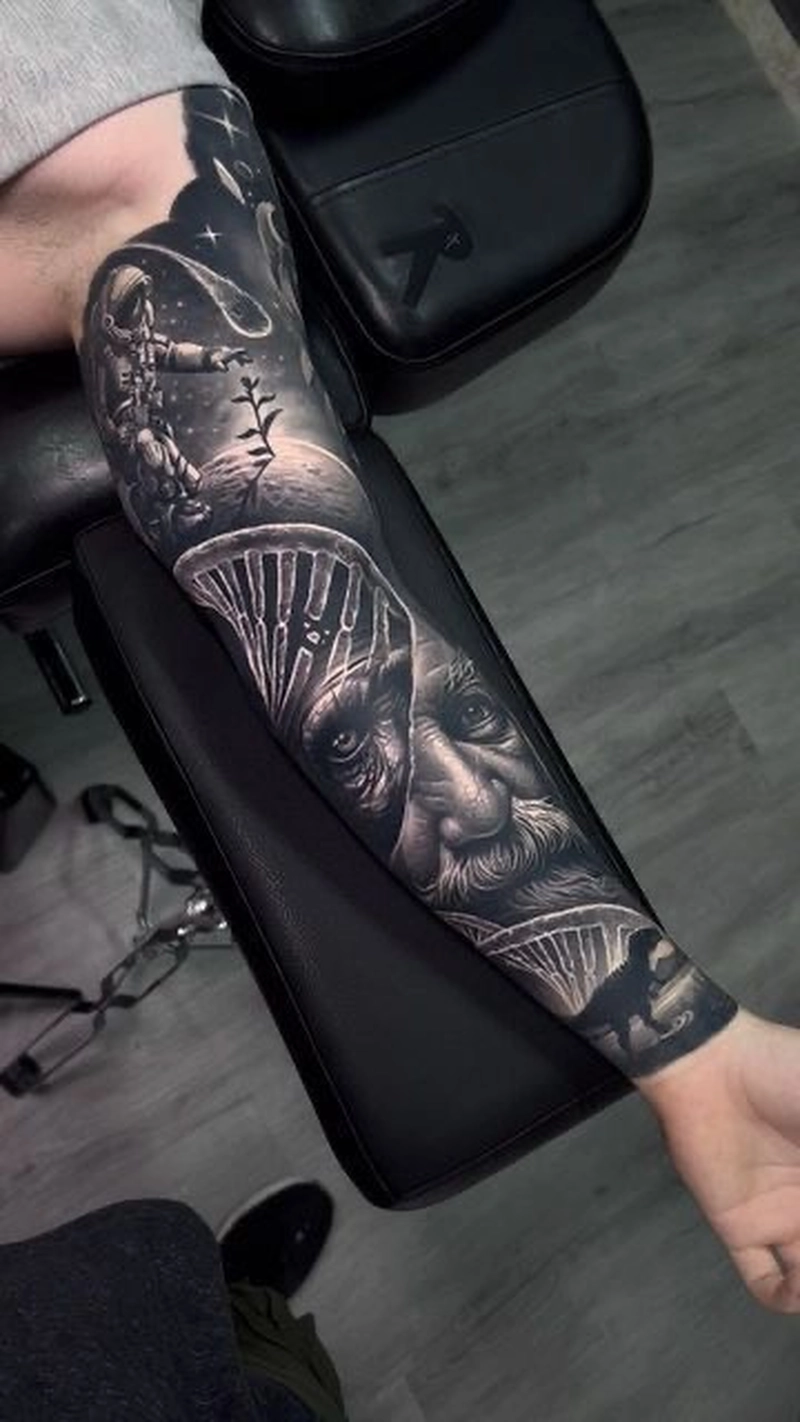 Hình xăm full tay đen trắng cho nam Hình xăm full tay đen trắng cho nam