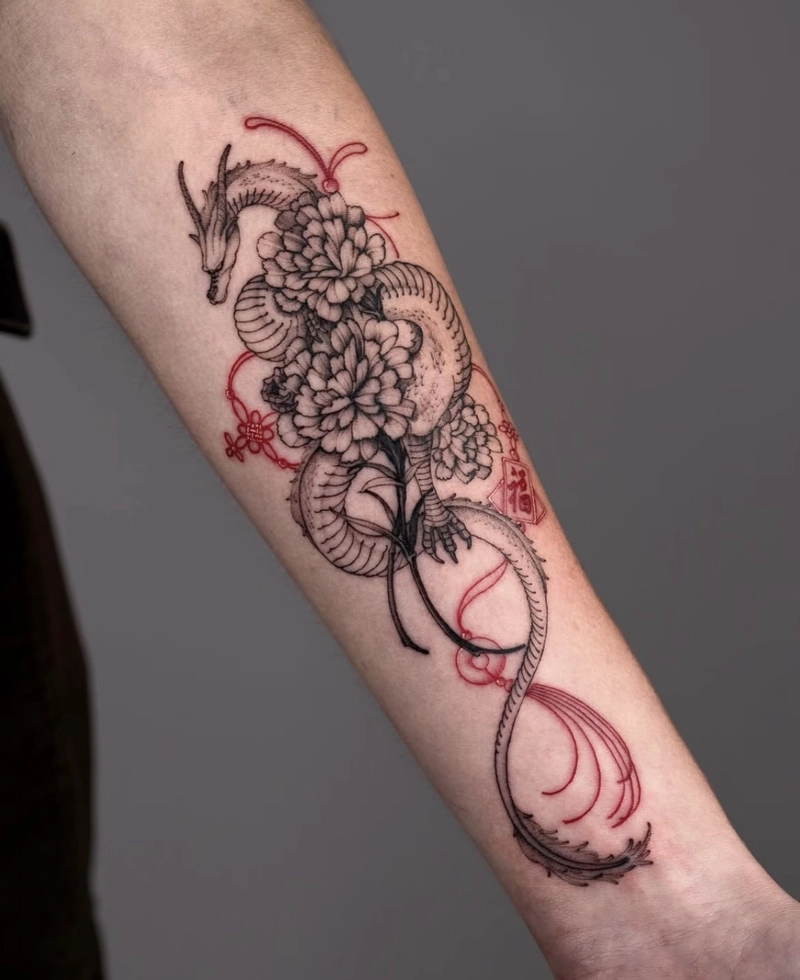 Hình xăm hoa sen rồng đẹp cho nữ