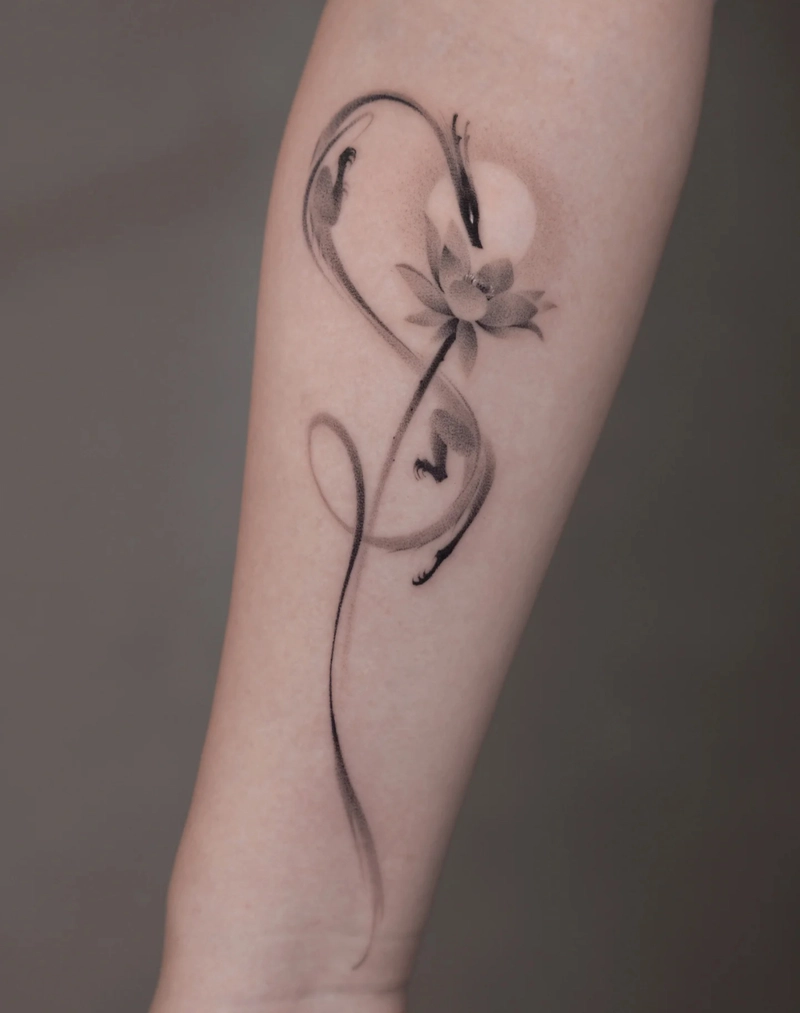 Hình xăm hoa sen rồng đẹp