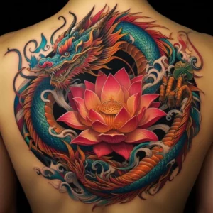 Hình xăm hoa sen rồng mềm mại
