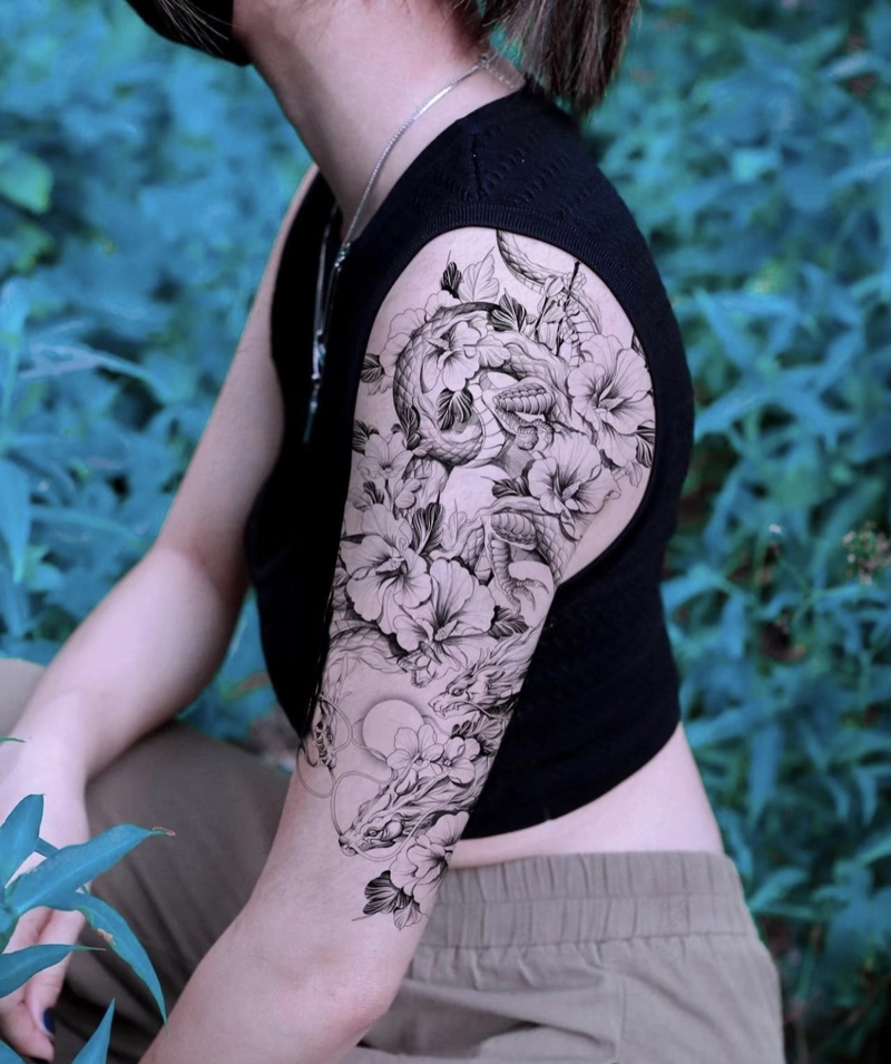 _Hình xăm hoa sen rồng mini