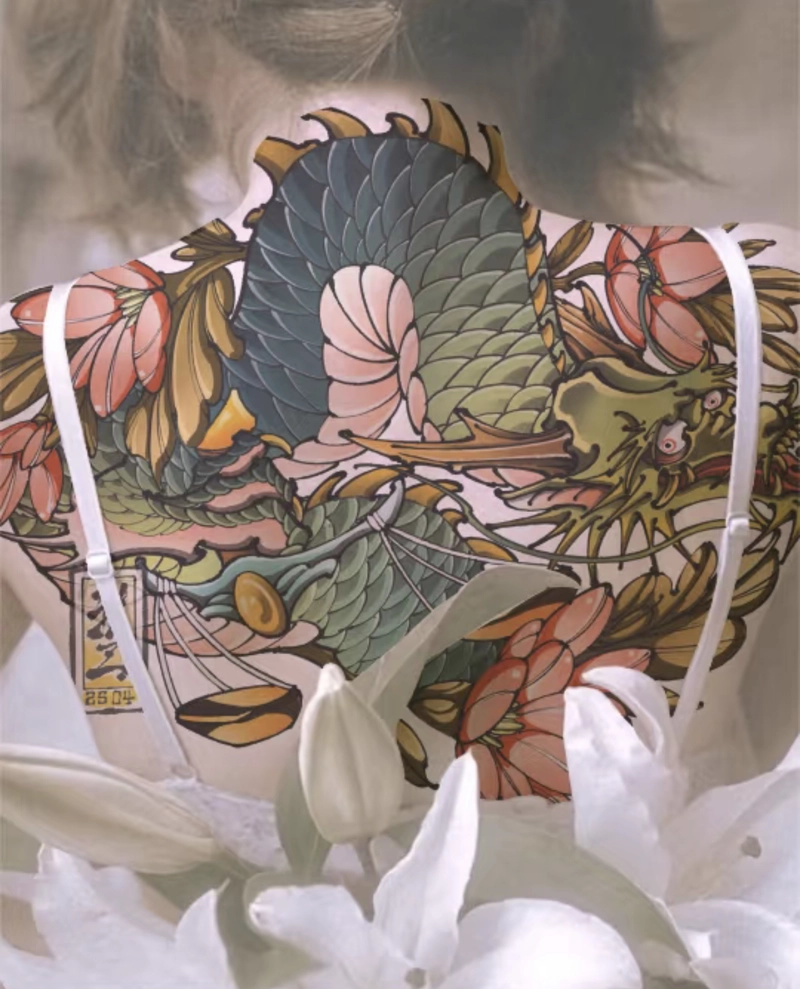 _Hình xăm hoa sen rồng nghệ thuật