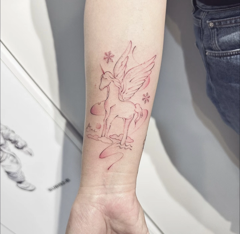 Hình xăm kỳ lân kết hợp Tỳ Hưu tối giản