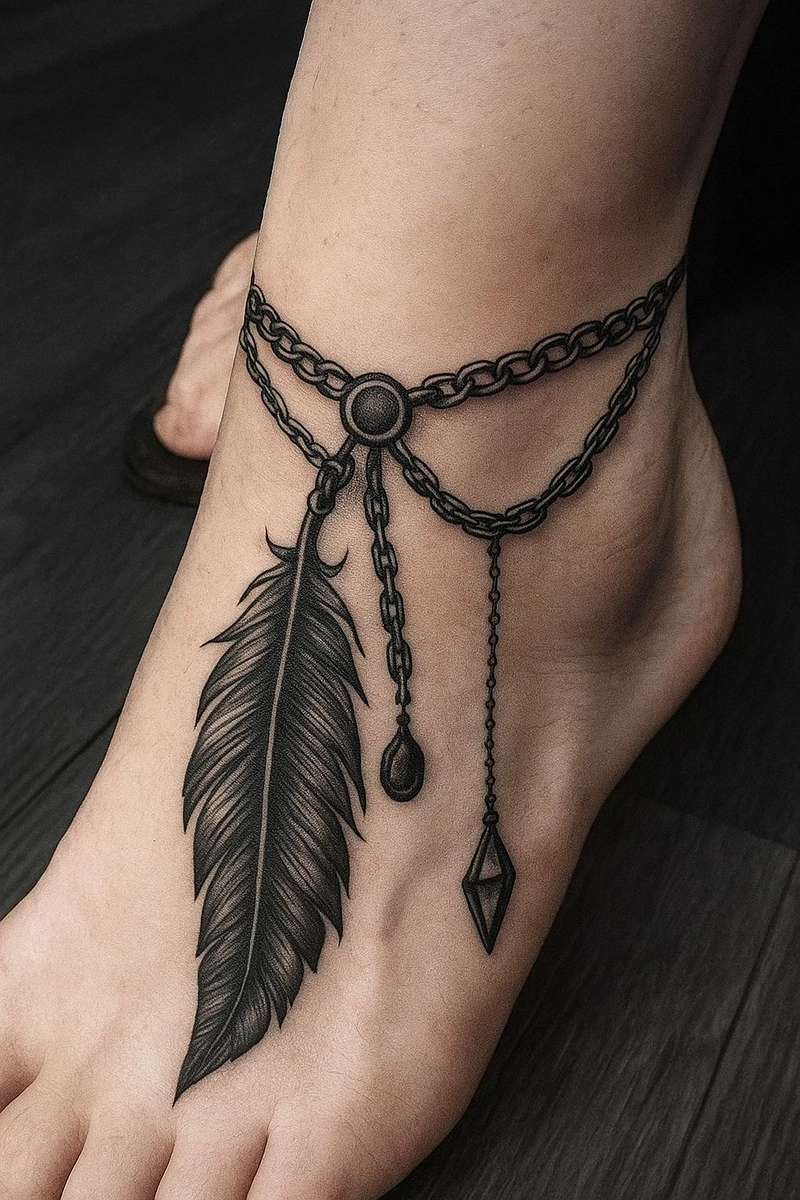 Hình xăm mặt trăng ở cổ chân nữ Hình xăm mặt trăng ở cổ chân nữ