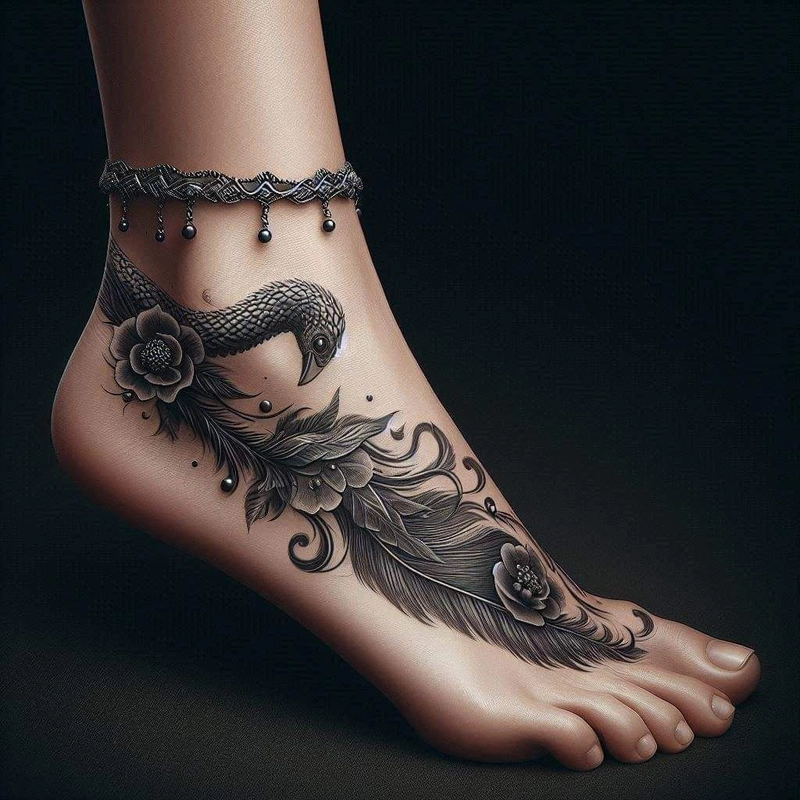Hình xăm mini độc đáo ở cổ chân nữ Hình xăm mini độc đáo ở cổ chân nữ