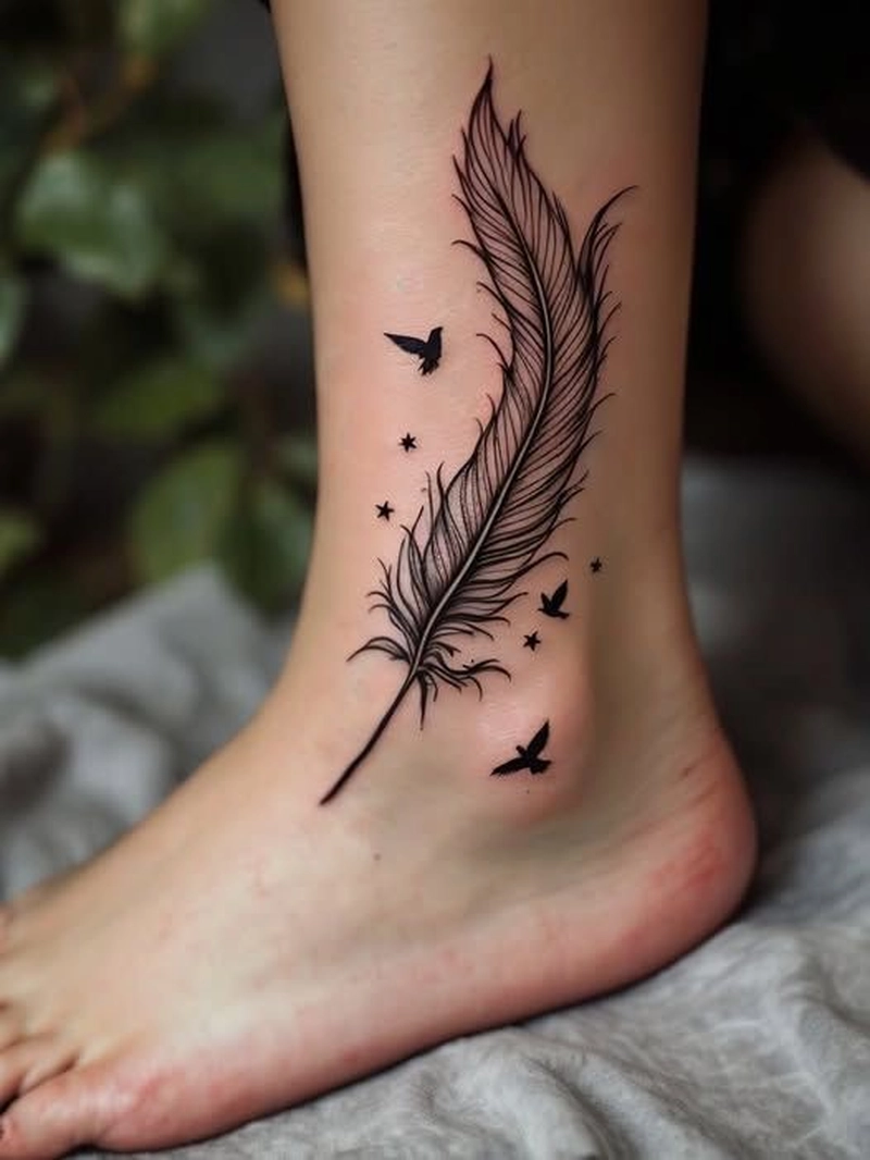 _Hình xăm mini tinh tế ở cổ chân nữ _Hình xăm mini tinh tế ở cổ chân nữ