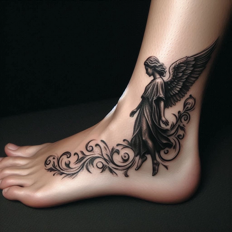 Hình xăm phong cách ở cổ chân nữ Hình xăm phong cách ở cổ chân nữ