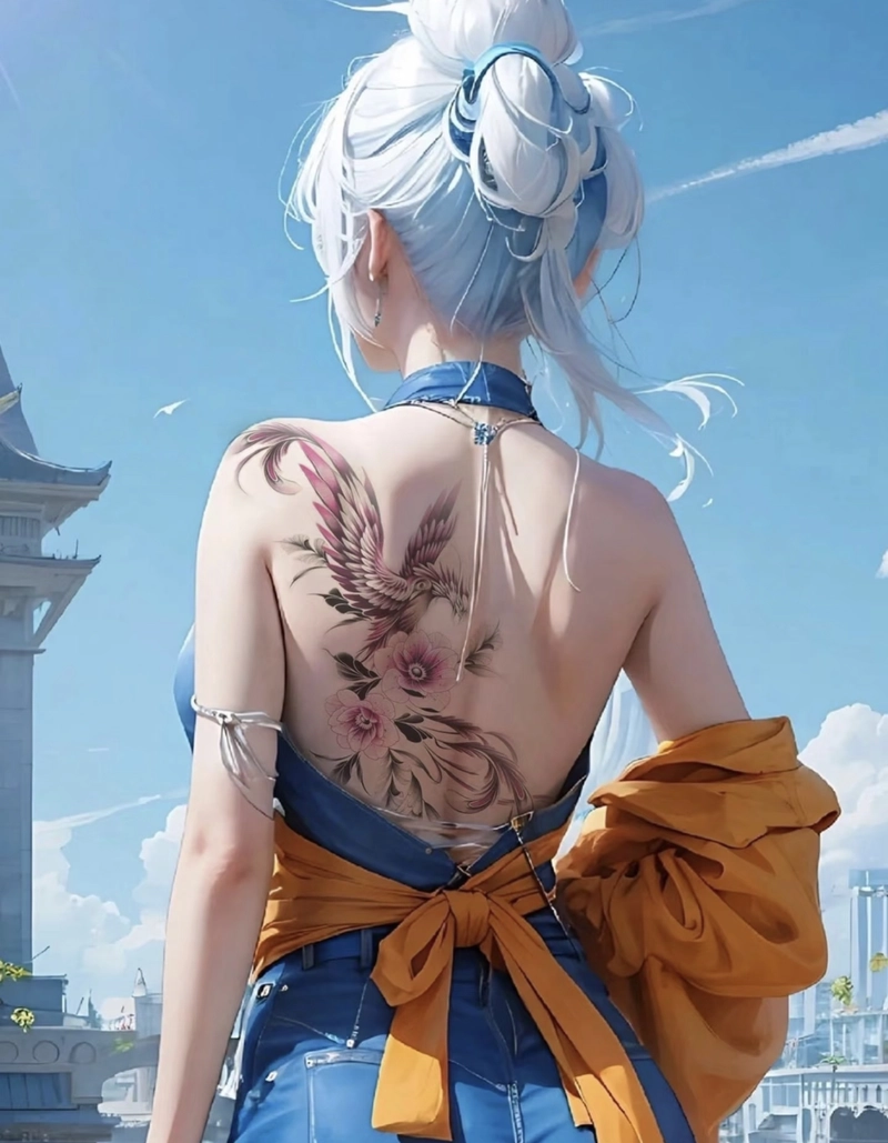 Hình xăm phượng hoàng phong thủy tượng trưng cho tái sinh và phú quý nghệ thuật