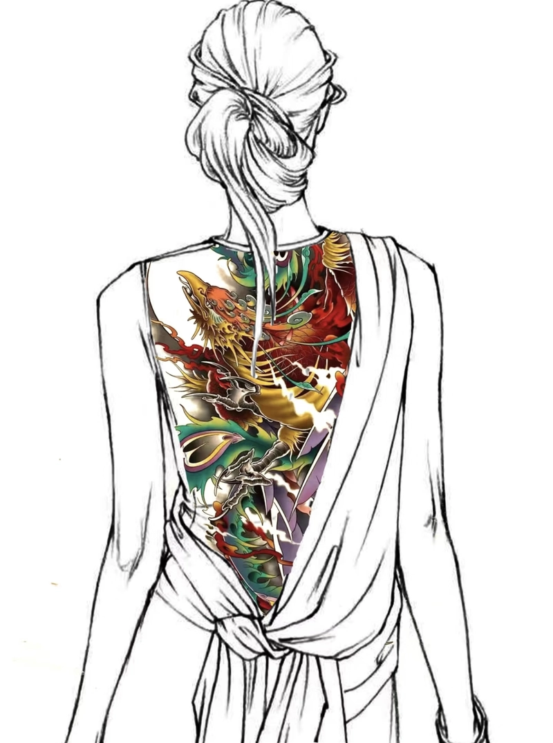 Hình xăm phượng hoàng quấn hoa sen