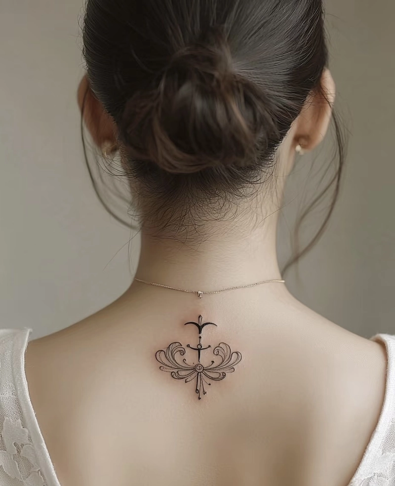 Hình xăm sau gáy nữ hình biểu tượng hòa bình
