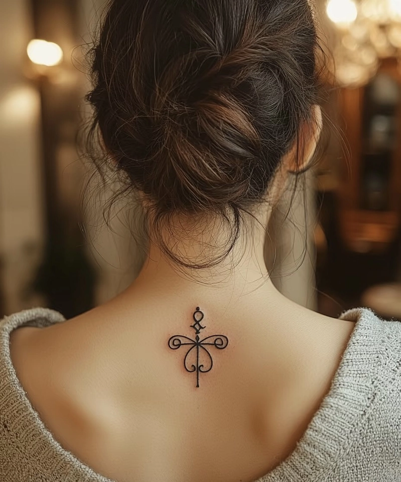 Hình xăm sau gáy nữ hình cân