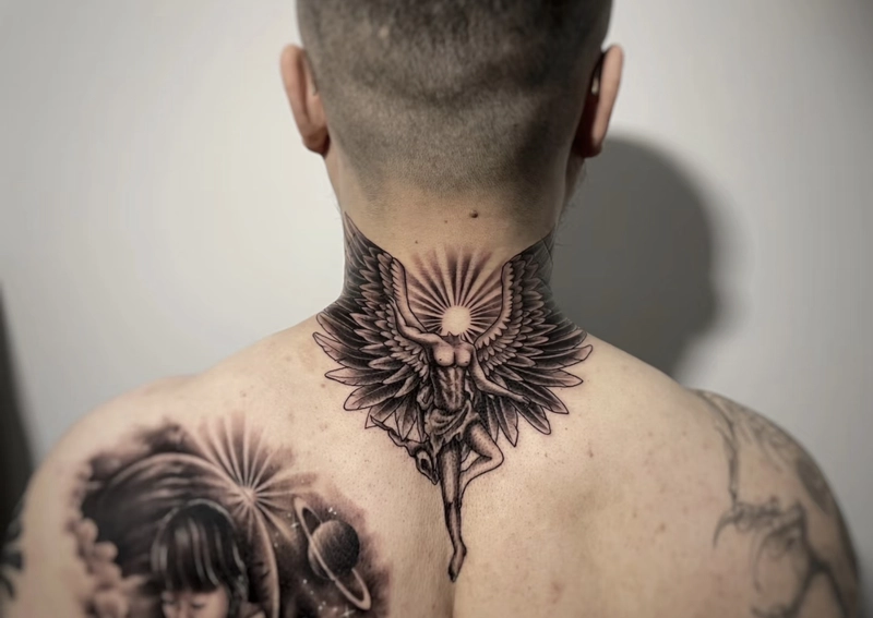 Hình xăm sói ở cổ cho nam Hình xăm sói ở cổ cho nam