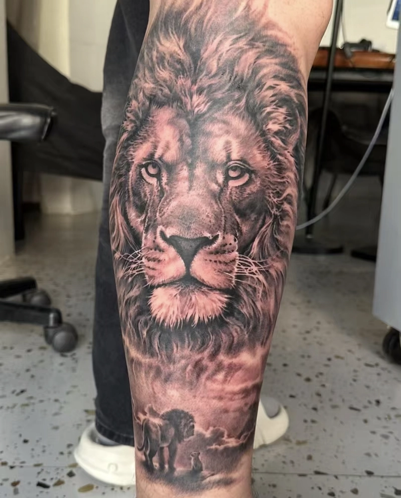 Hình xăm sư tử chân cho nam