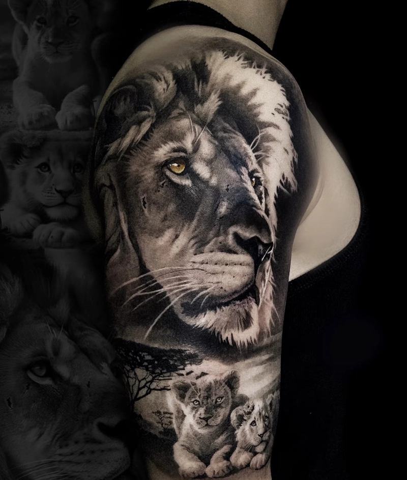 Hình xăm sư tử ở vai cho nam