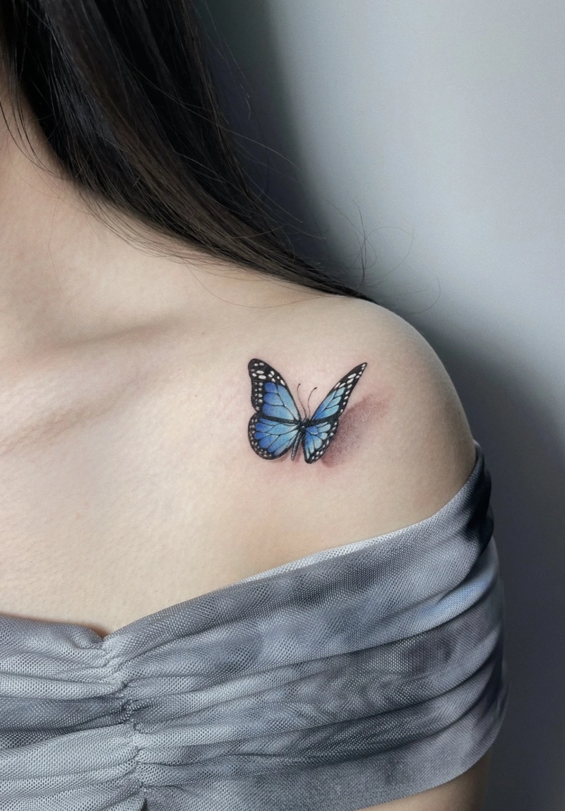 Hình xăm vai nữ hình bướm đôi