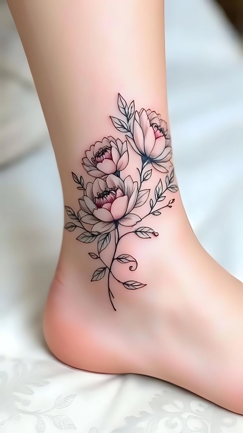 _Hình xăm vòng hoa ở cổ chân nữ _Hình xăm vòng hoa ở cổ chân nữ