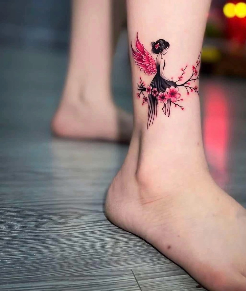 hình xăm cô tiên ở cổ chân