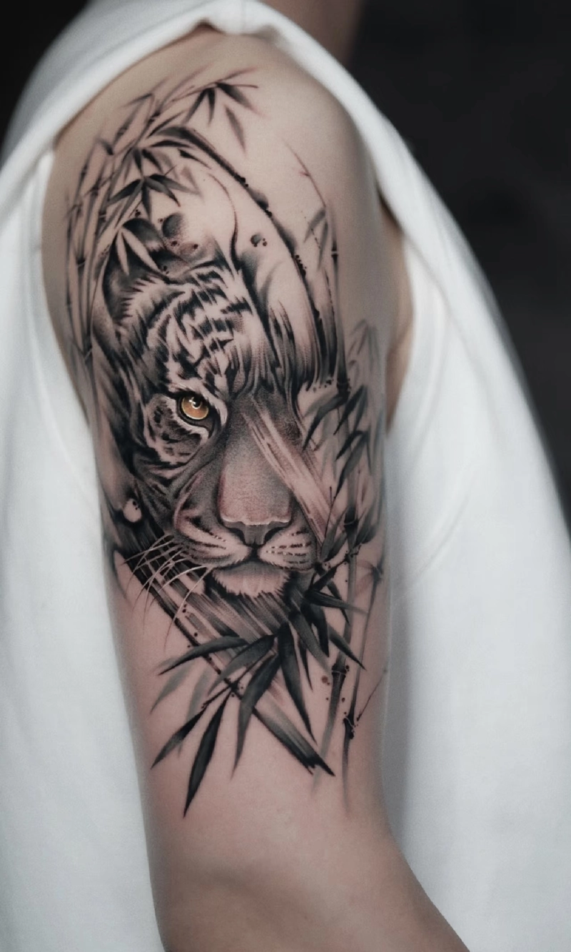 hình xăm hổ kín vai