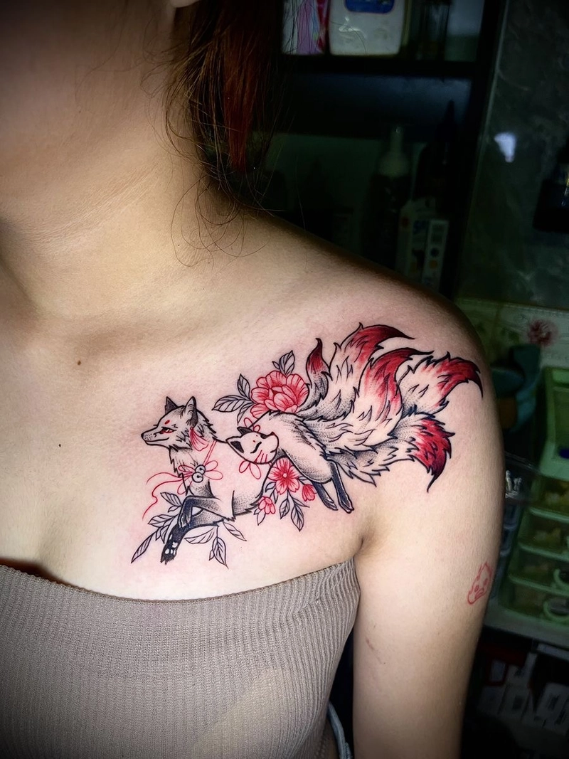hình xăm hồ ly trước ngực