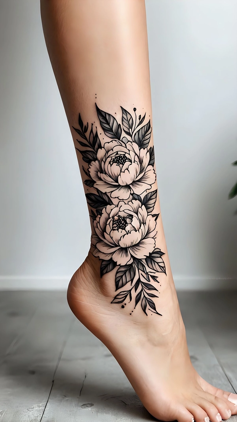 hình xăm hoa ở chân