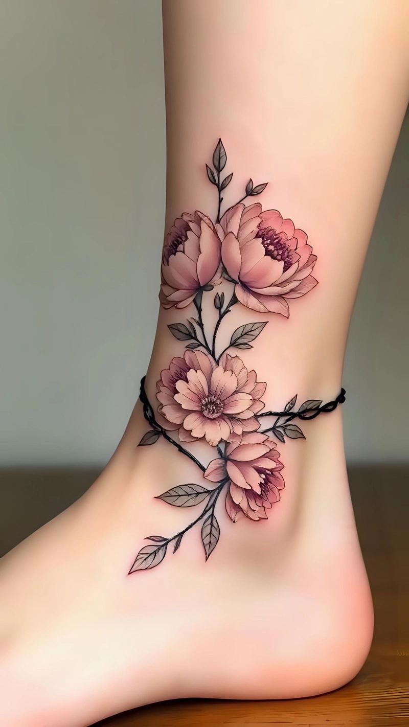 hình xăm hoa ở cổng chân