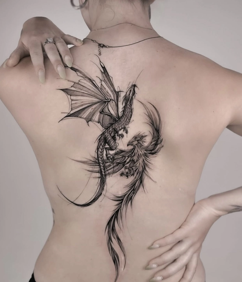 hình xăm long lân quy phụng biểu trưng cho tài lộc viên mãn