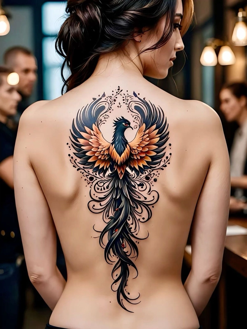 hình xăm phượng hoàng ở lưng