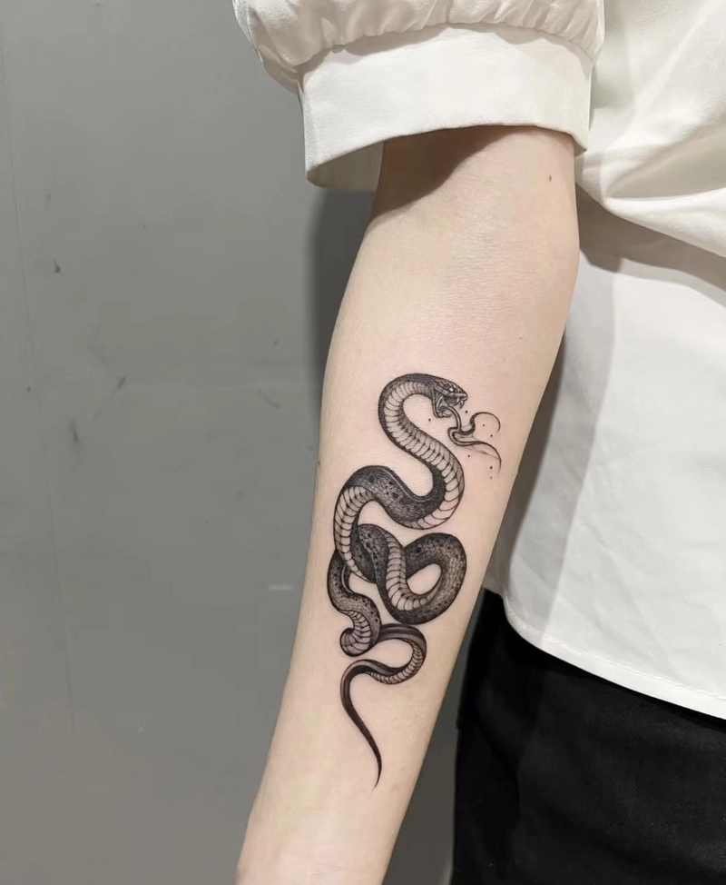 hình xăm rắn phong thủy thể hiện sự uyển chuyển và mềm dẻo