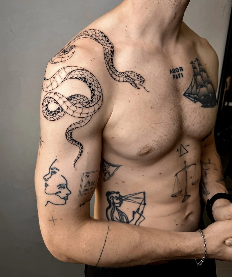 hình xăm rắn phong thủy tượng trưng cho sự tái tạo và chuyển hóa