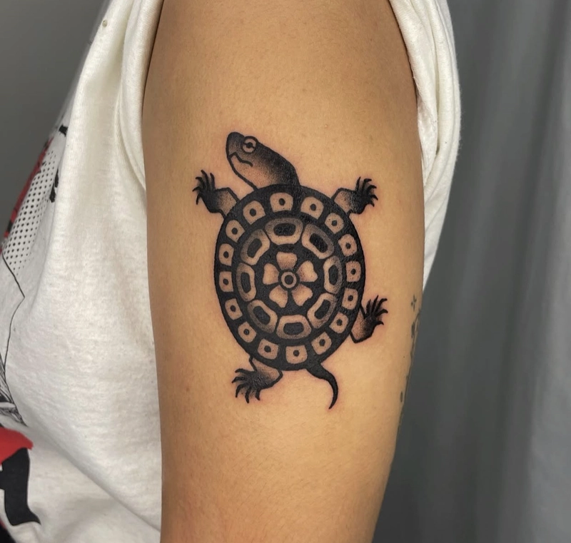 hình xăm rùa phong thủy biểu hiện sự bảo vệ bền vững