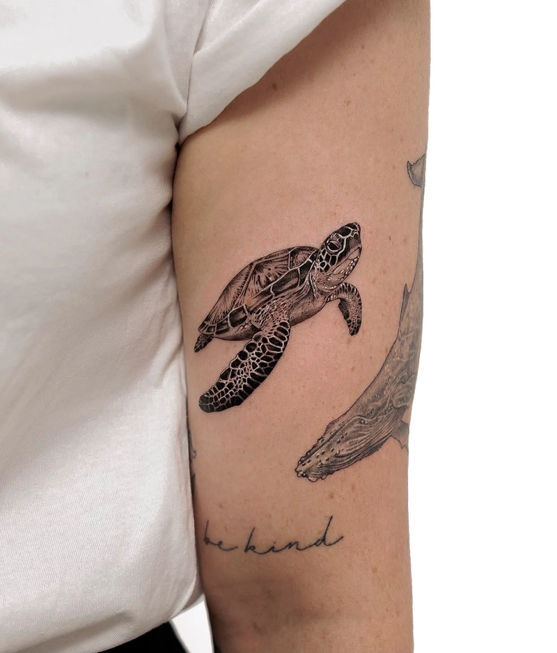 hình xăm rùa phong thủy đại diện cho sự sống lâu và hạnh phúc