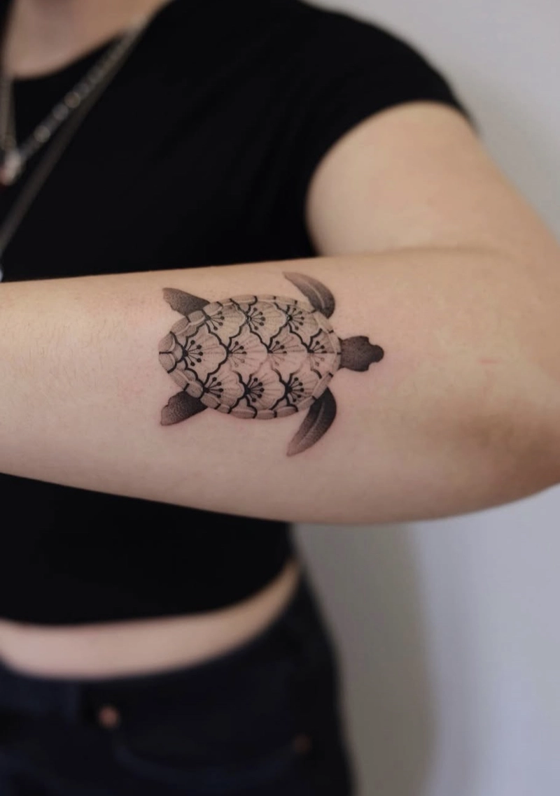 hình xăm rùa phong thủy giúp chủ nhân gặp nhiều thuận lợi