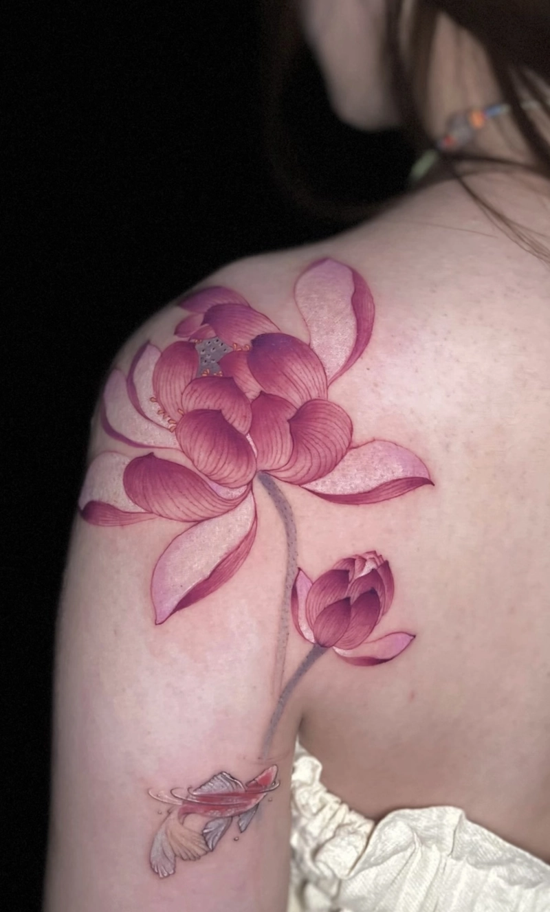 hình xăm sen phong thủy thể hiện tinh thần hướng Phật