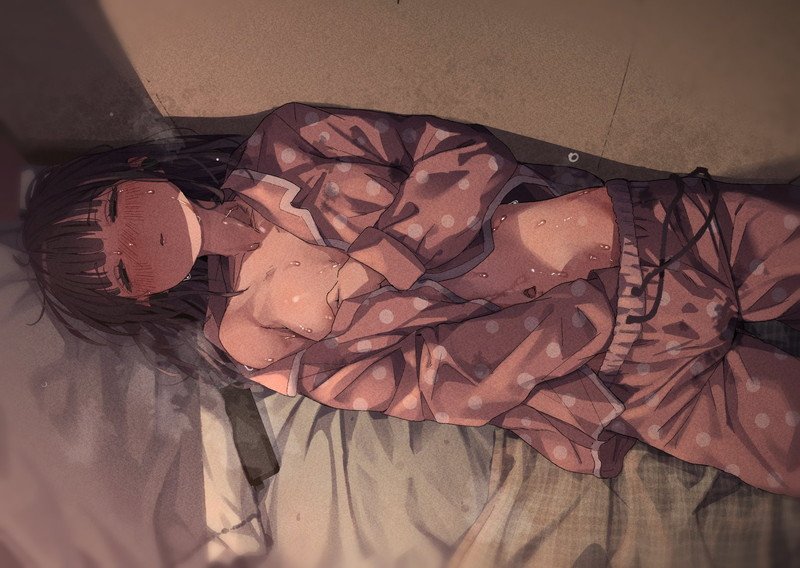 Hình ảnh anime đơn giản nằm tự sướng