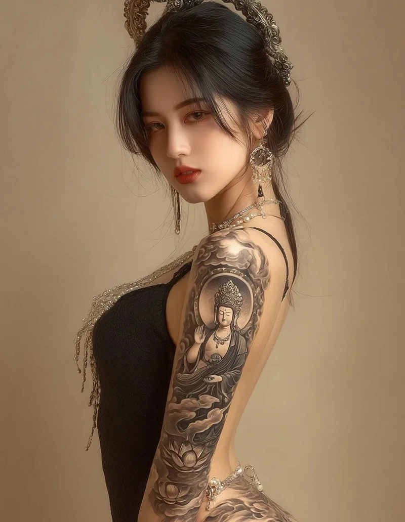 Hình xăm Phật Bà Quan Âm hợp phong thủy