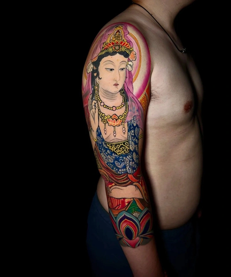 Hình xăm Phật Bà Quan Âm mini tinh tế