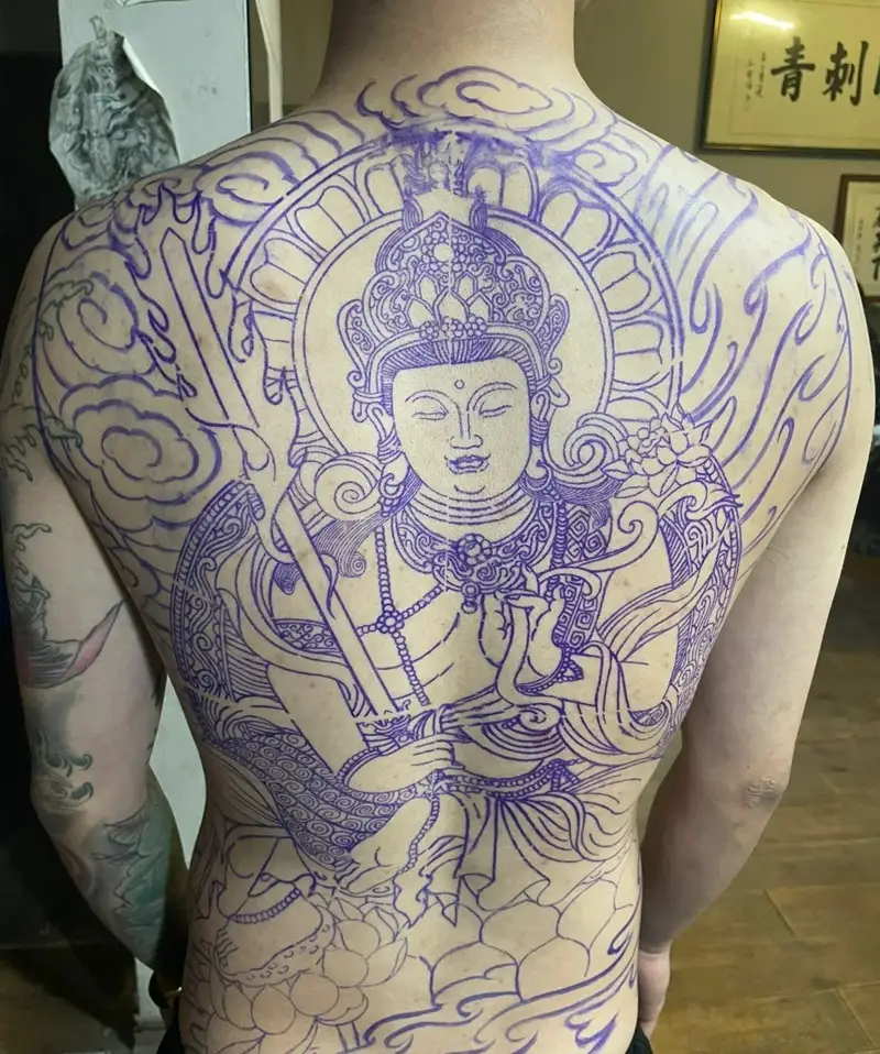Hình xăm Quan Âm Bồ Tát 3D chân thật