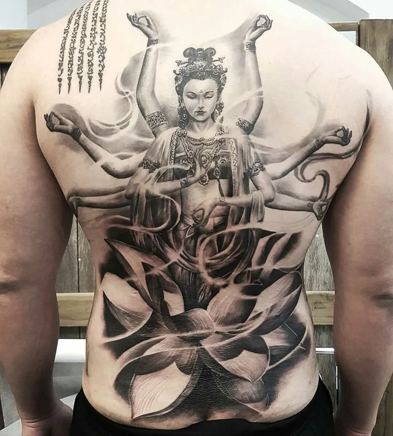 Hình xăm Quan Âm Bồ Tát mang lại may mắn