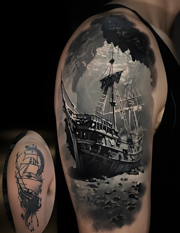 Hình xăm chiến hạm nam mang tinh thần thép