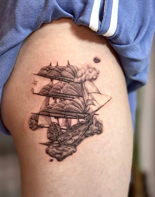 Hình xăm chiến hạm nam mạnh mẽ