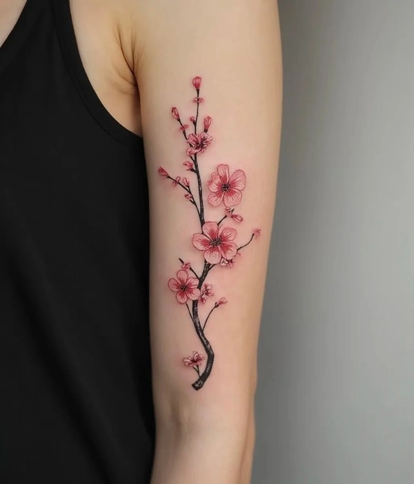 Hình xăm hoa anh đào nở mềm mại cho nữ